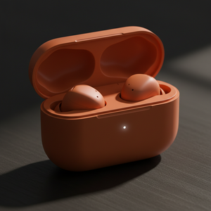 Orange earbuds with charging case