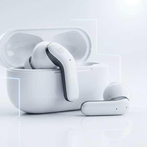 Powerboats Pro 2 white earbuds close-up detail