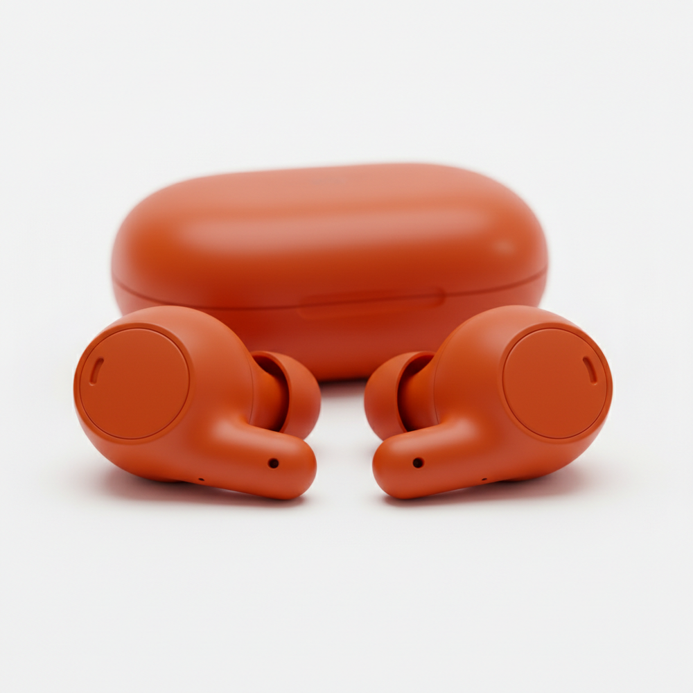 Orange earbuds close-up detail