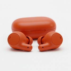 Orange earbuds close-up detail