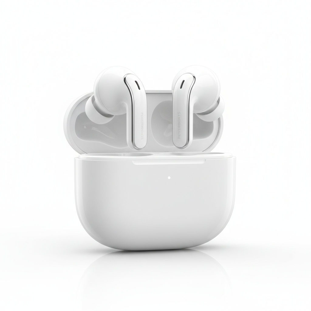 Powerboats Pro 2 white earbuds front view
